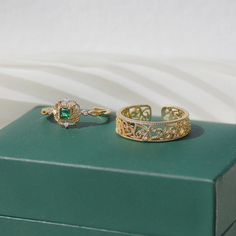 NEW Handmade Lace 14k Gold Filled Diamond Emerald Milgraine Adjustable Ring - Picture 14 of 16